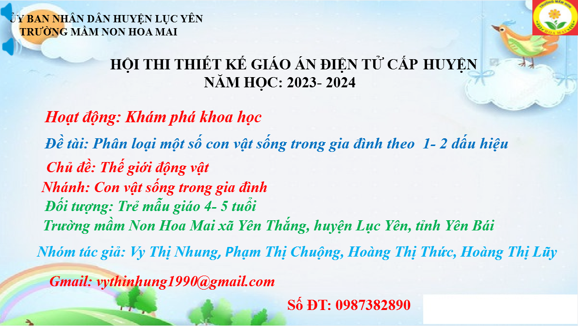 Đề tài: Phân loại một số con vật sống trong gia đình theo  1- 2 dấu hiệu