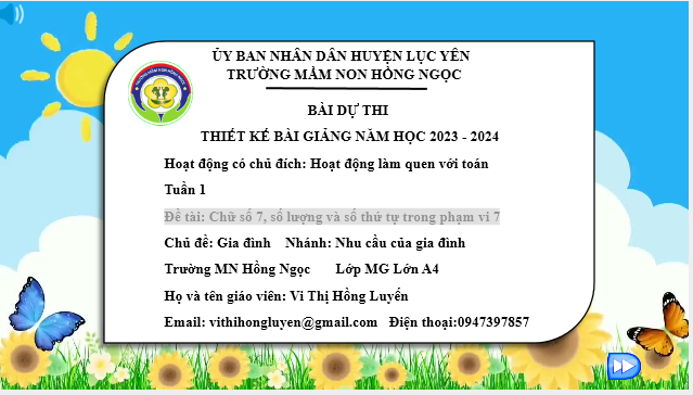 Đề tài: Chữ số 7, số lượng và số thứ tự trong phạm vi 7