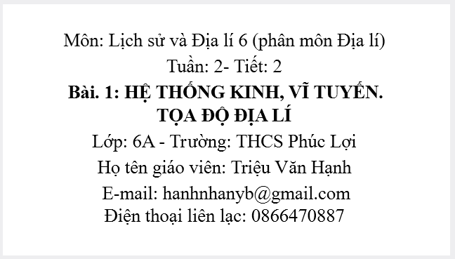 Bài 1: Hệ thống kinh, vĩ tuyến. Tọa độ địa lý