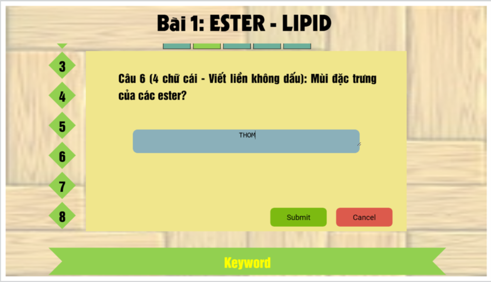 Ô CHỮ HÓA HỌC 12 - BÀI 1: ESTER - LIPD